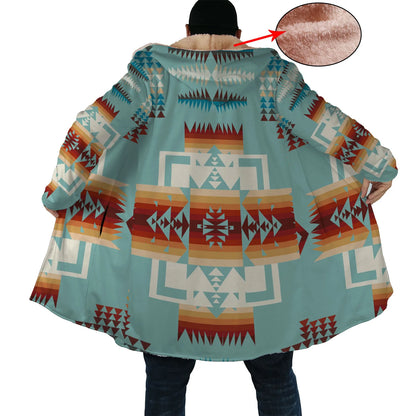 Native American Culture Pattern Horn Button Long Fleece Windbreaker