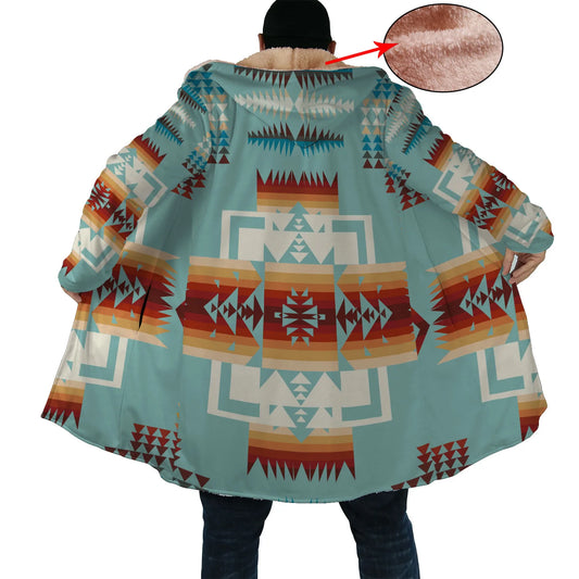 Native American Culture Pattern Horn Button Long Fleece Windbreaker