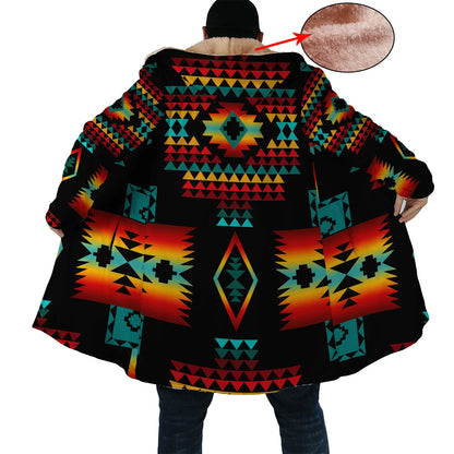 Native American Culture Pattern Horn Button Long Fleece Windbreaker