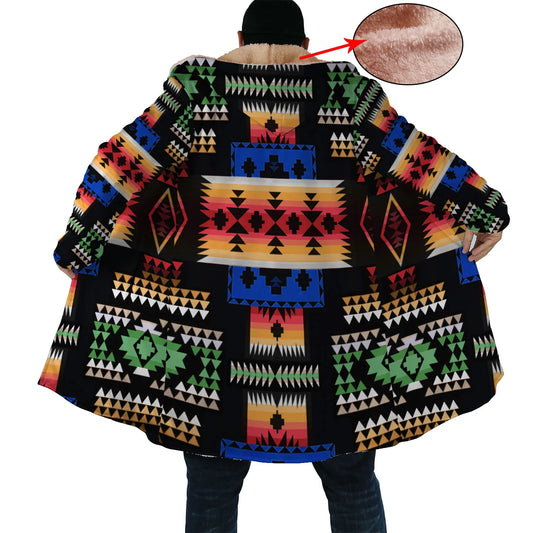 Native American Culture Pattern Horn Button Long Fleece Windbreaker