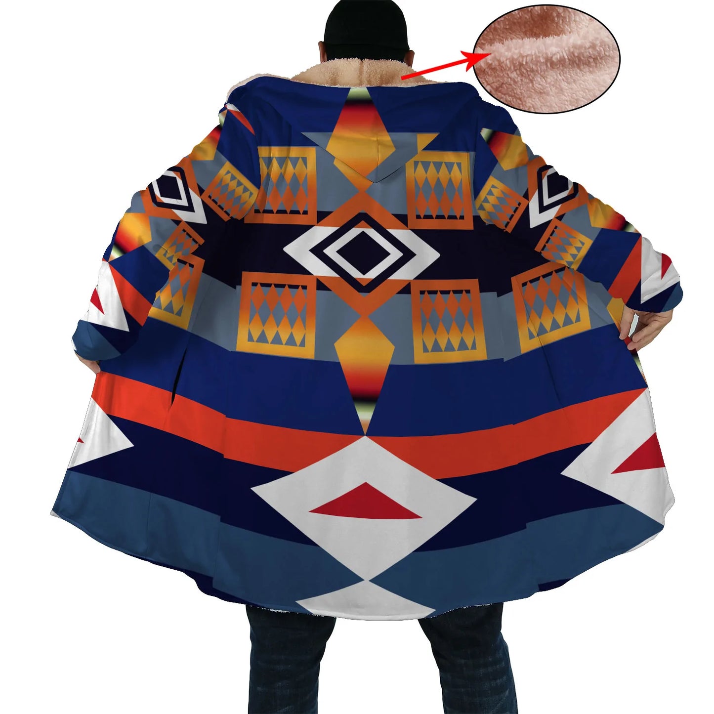 Native American Shape Horn Button Long Fleece Windbreaker NBD