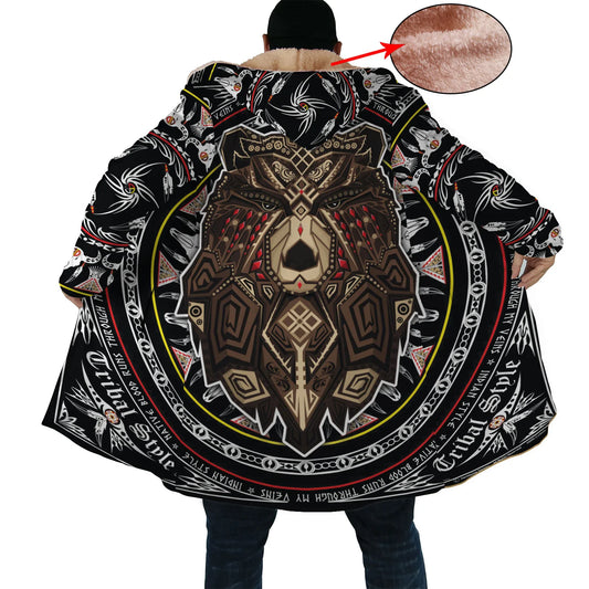 Blackfoot Bear Spirit Horn Button Long Fleece Windbreaker