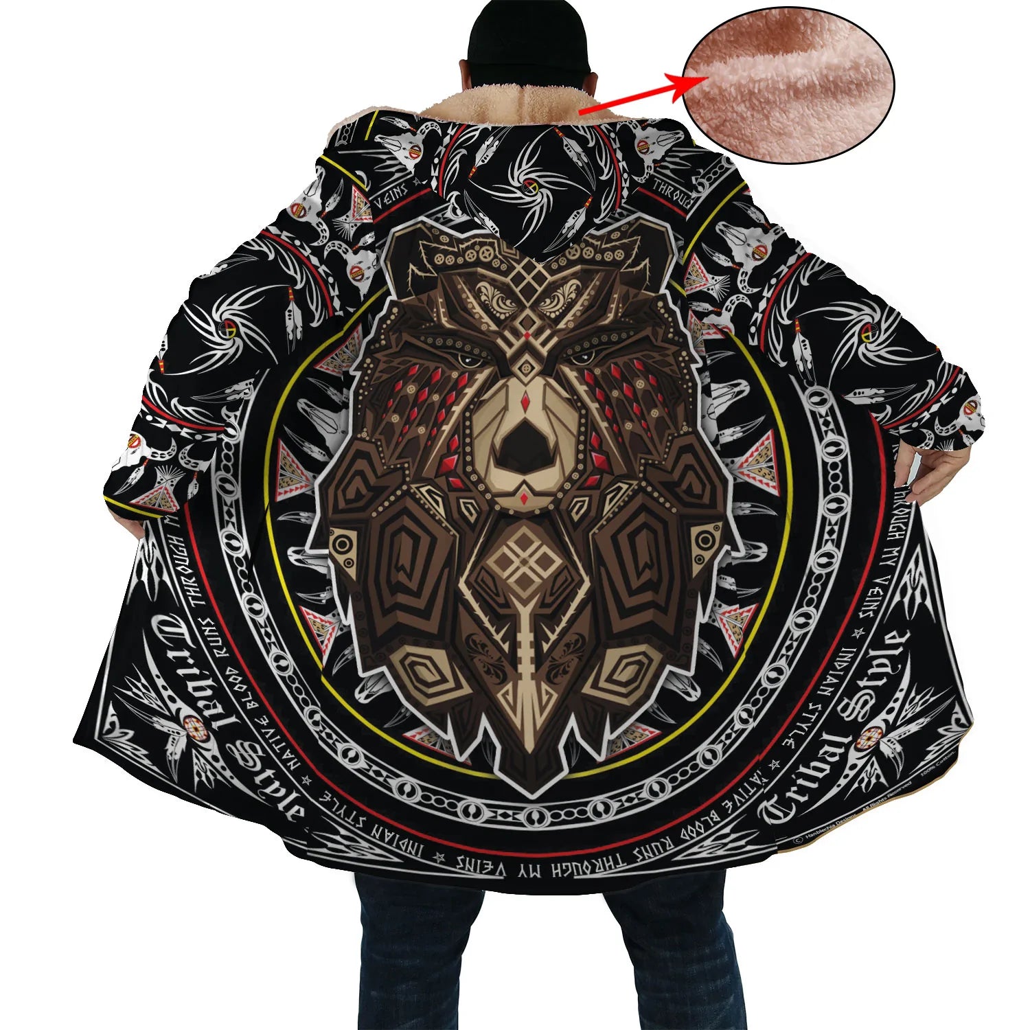 Blackfoot Bear Spirit Horn Button Long Fleece Windbreaker