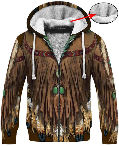 Dark Brown Printed Suede 3D Hoodie - Native American Pride Shop