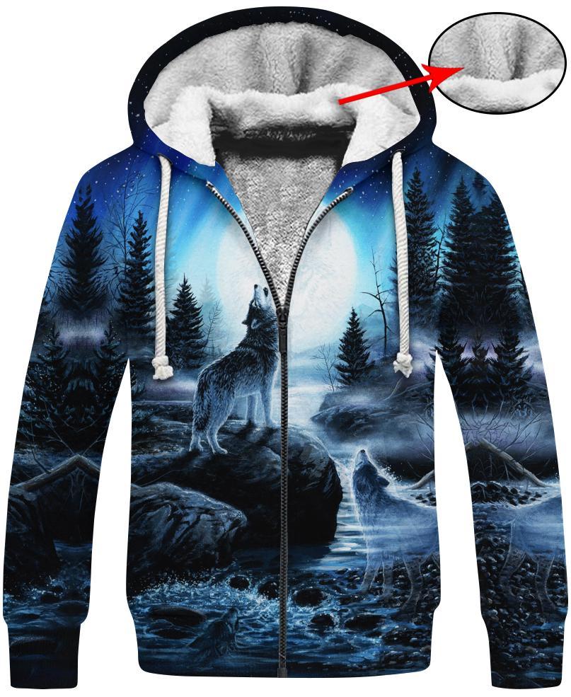 Wolf Blue Moon 3D Hoodie - Native American Pride Shop