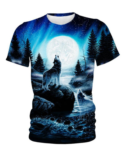 Wolf Blue Moon 3D Hoodie - Native American Pride Shop