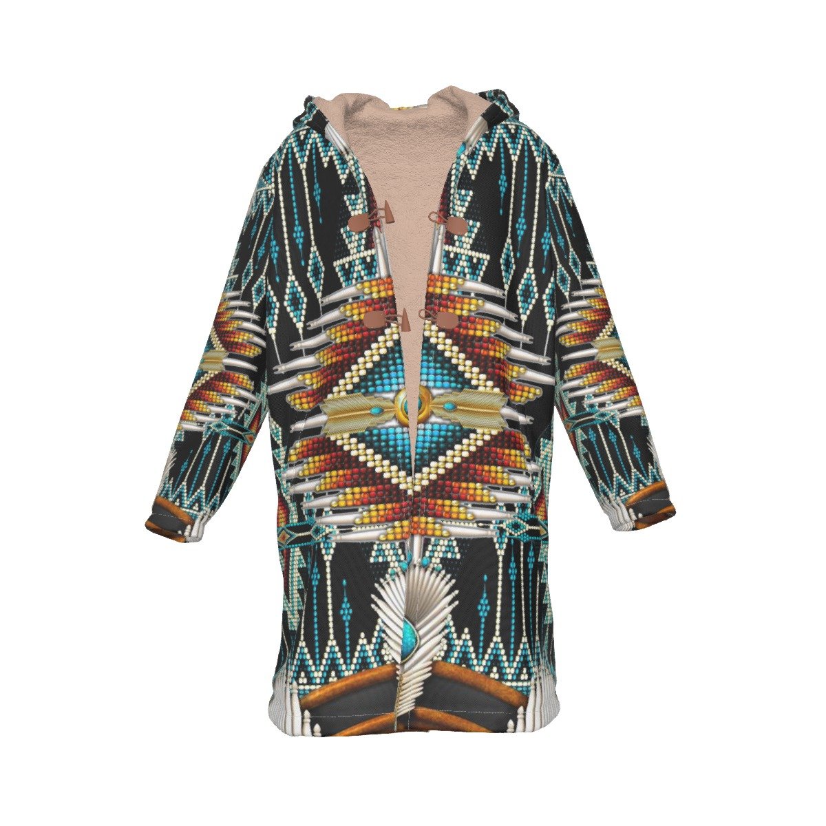 Native American Horn Button Long Fleece Windbreaker NBD