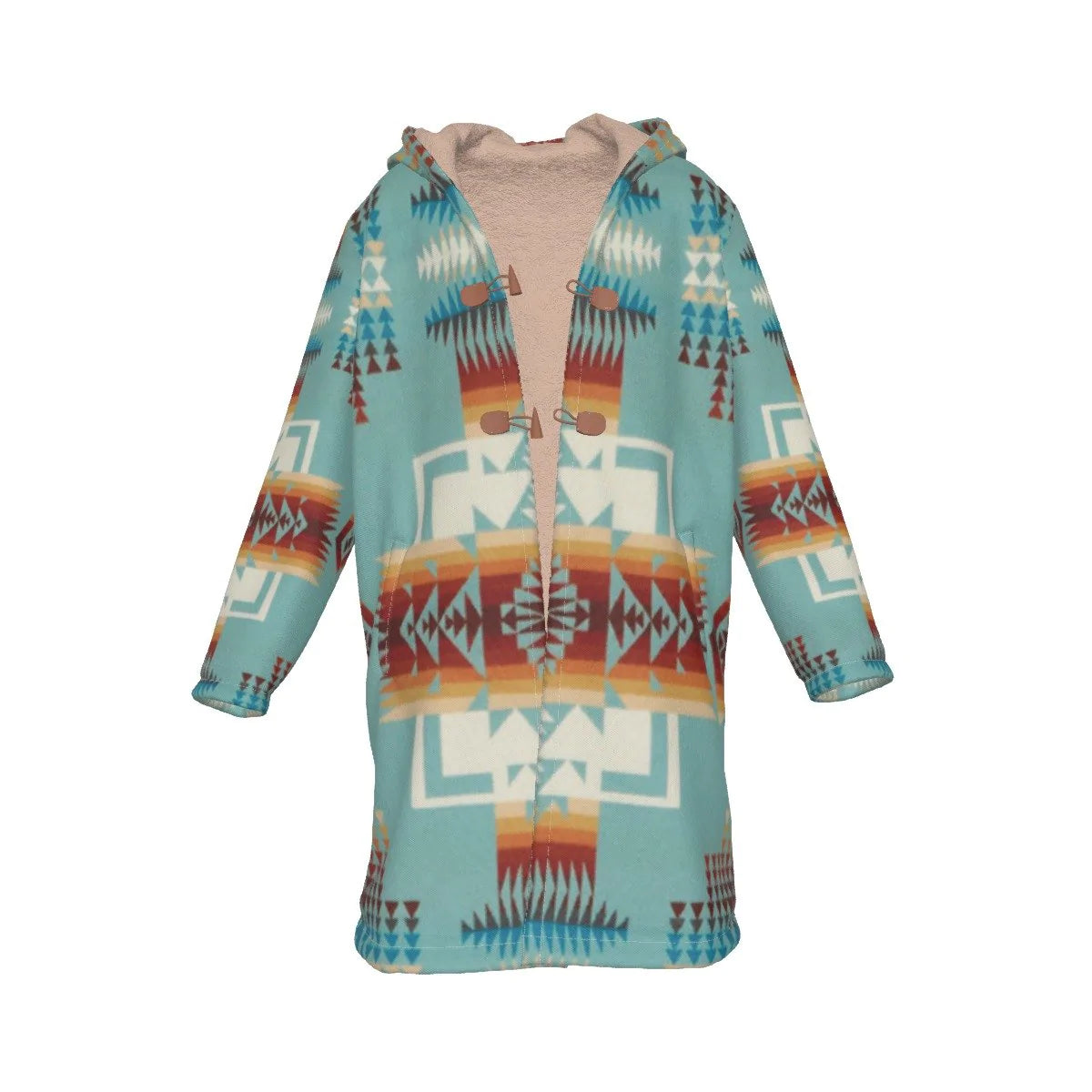 Native American Culture Pattern Horn Button Long Fleece Windbreaker