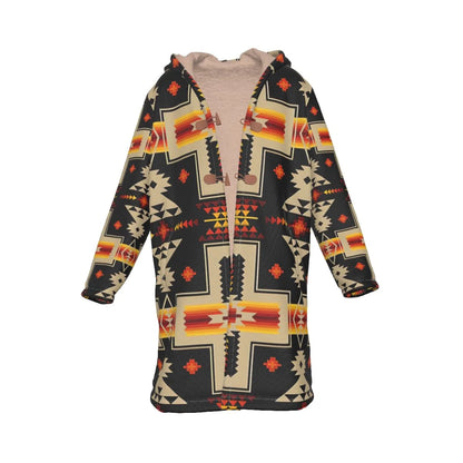 Native American Pattern Horn Button Long Fleece Windbreaker Best Selling NBD