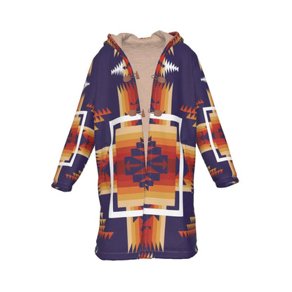 Violet & Orange Pattern Horn Button Long Fleece Windbreaker