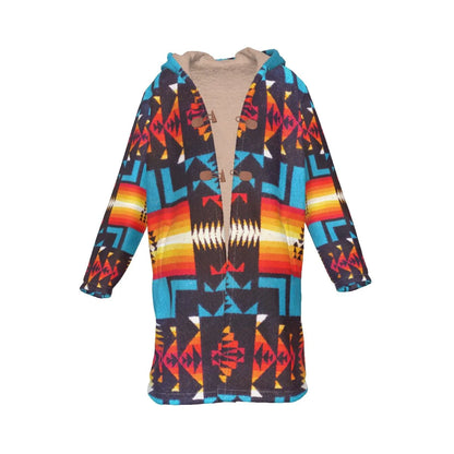 Native American Culture Pattern Horn Button Long Fleece Windbreaker