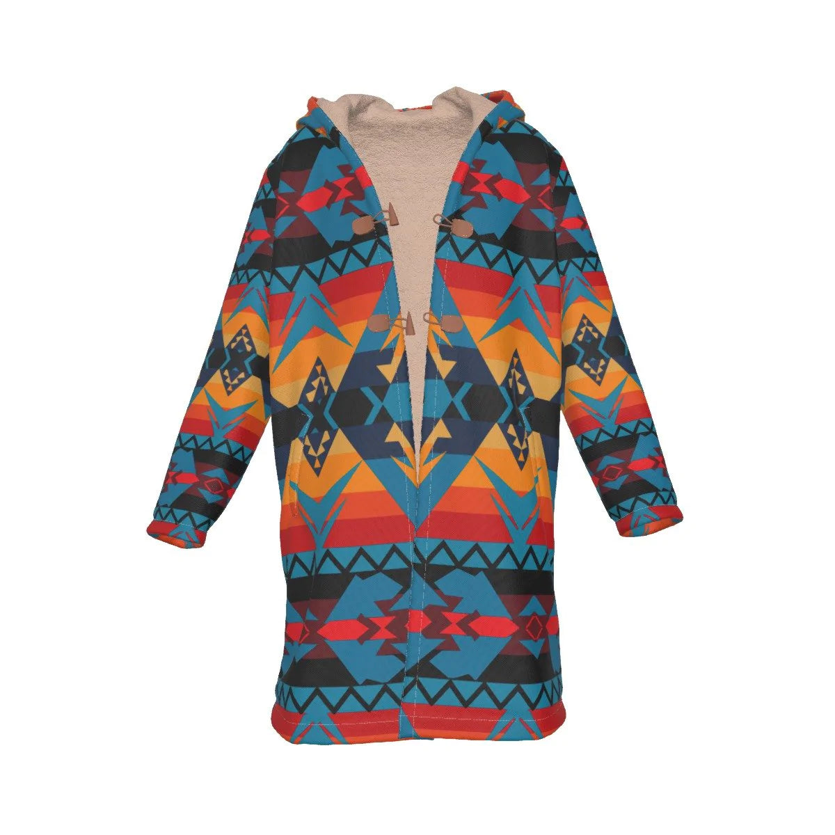 Horn Button Long Fleece Windbreaker Culture Pattern NBD