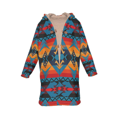 Horn Button Long Fleece Windbreaker Culture Pattern NBD