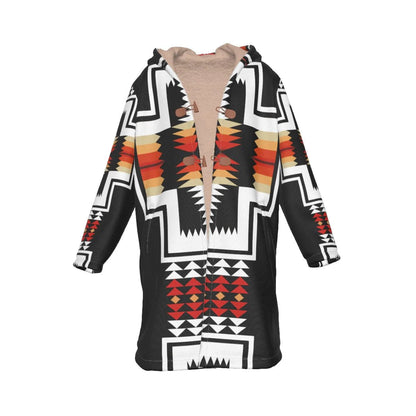 Native American Culture Pattern Horn Button Long Fleece Windbreaker