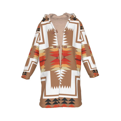 Native American Culture Pattern Horn Button Long Fleece Windbreaker