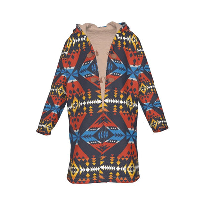 Horn Button Long Fleece Windbreaker Culture Pattern