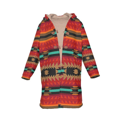 Native American Culture Pattern Horn Button Long Fleece Windbreaker NBD
