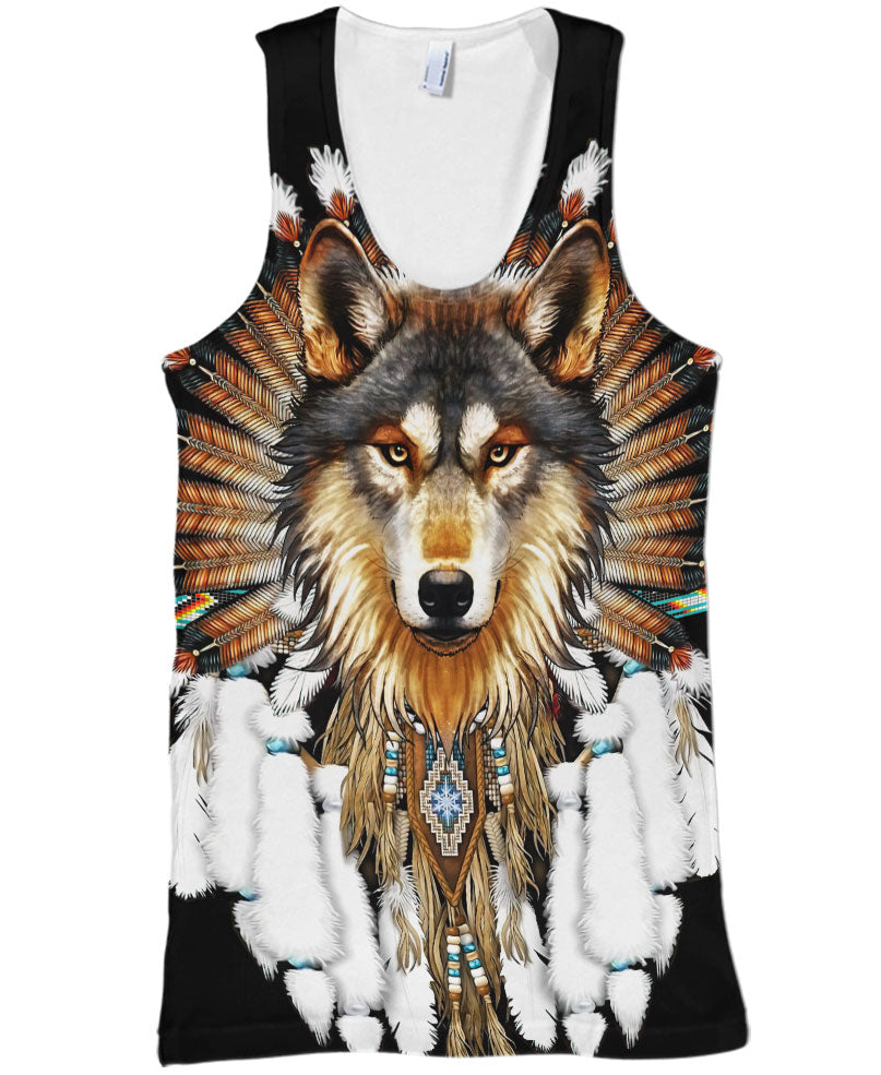 Wolf With Feather Headdress 3D Hoodie