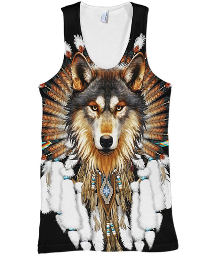Wolf With Feather Headdress 3D Hoodie