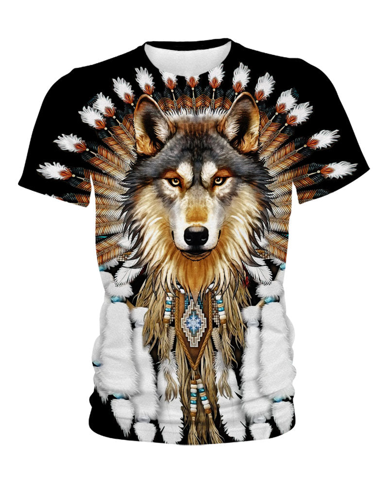 Wolf With Feather Headdress 3D Hoodie