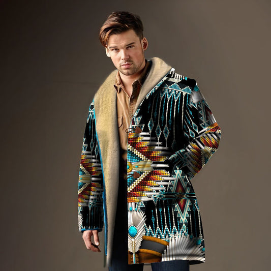 Native American Horn Button Long Fleece Windbreaker NBD