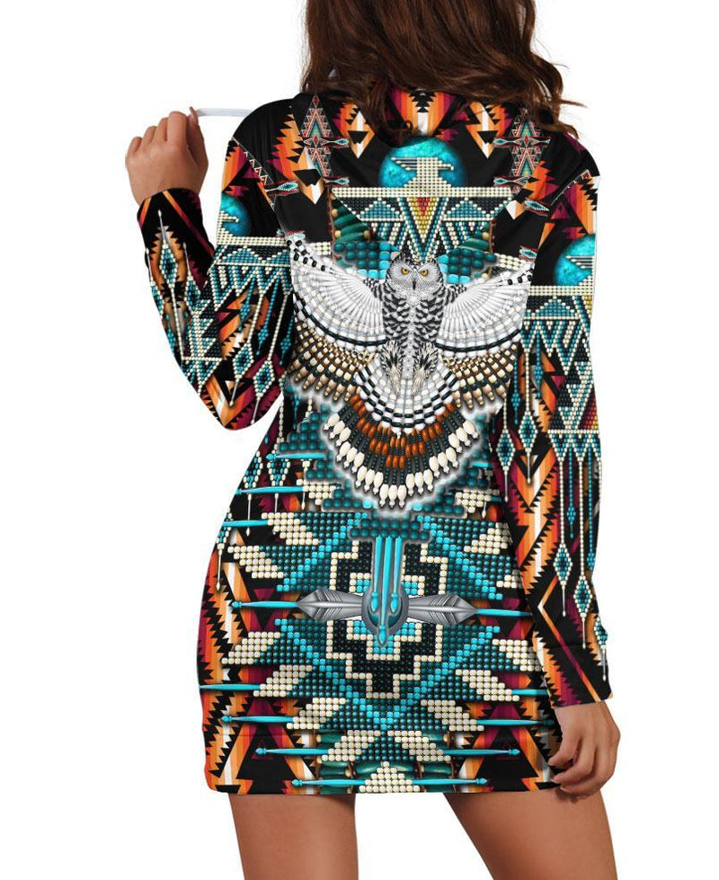 Native Pattern Owl Hoodie Dress