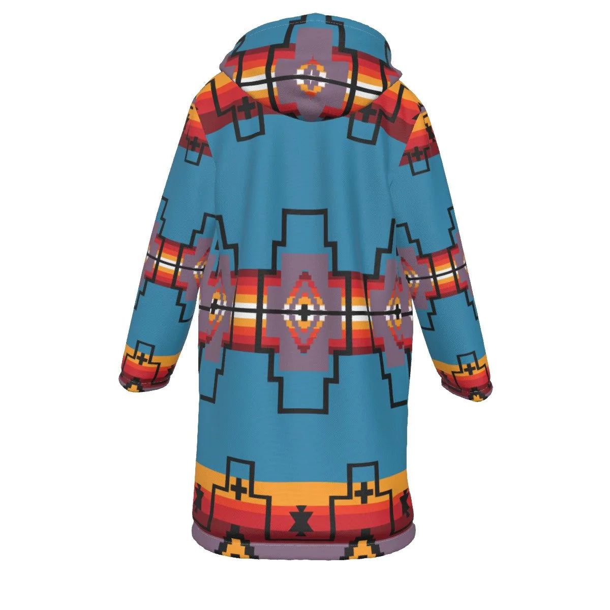 Native American Blue Pattern Horn Button Long Fleece Windbreaker NBD