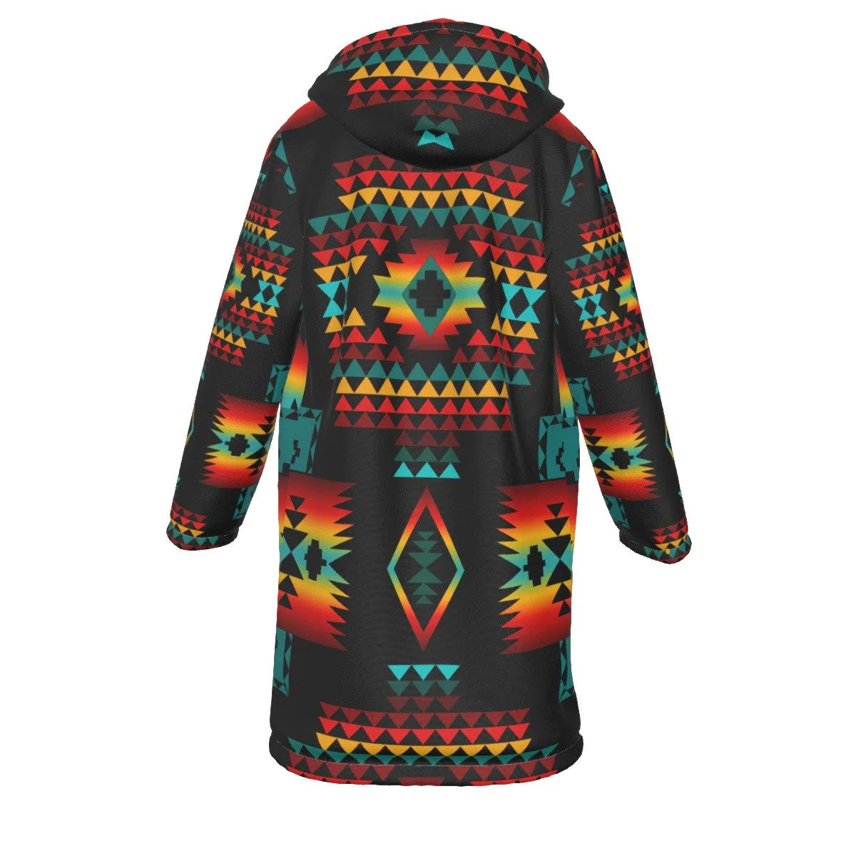 Native American Culture Pattern Horn Button Long Fleece Windbreaker