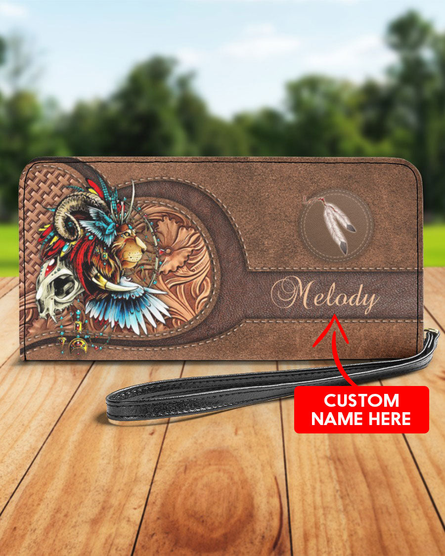 CUSTOM NAME HERE - Native American Wolves Womens Clutch Purse 02 NBD