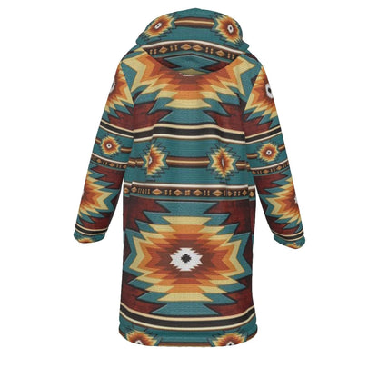 Native American Pattern Horn Button Long Fleece Windbreaker NBD