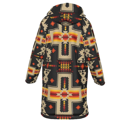 Native American Pattern Horn Button Long Fleece Windbreaker Best Selling NBD