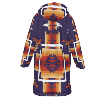 Violet & Orange Pattern Horn Button Long Fleece Windbreaker