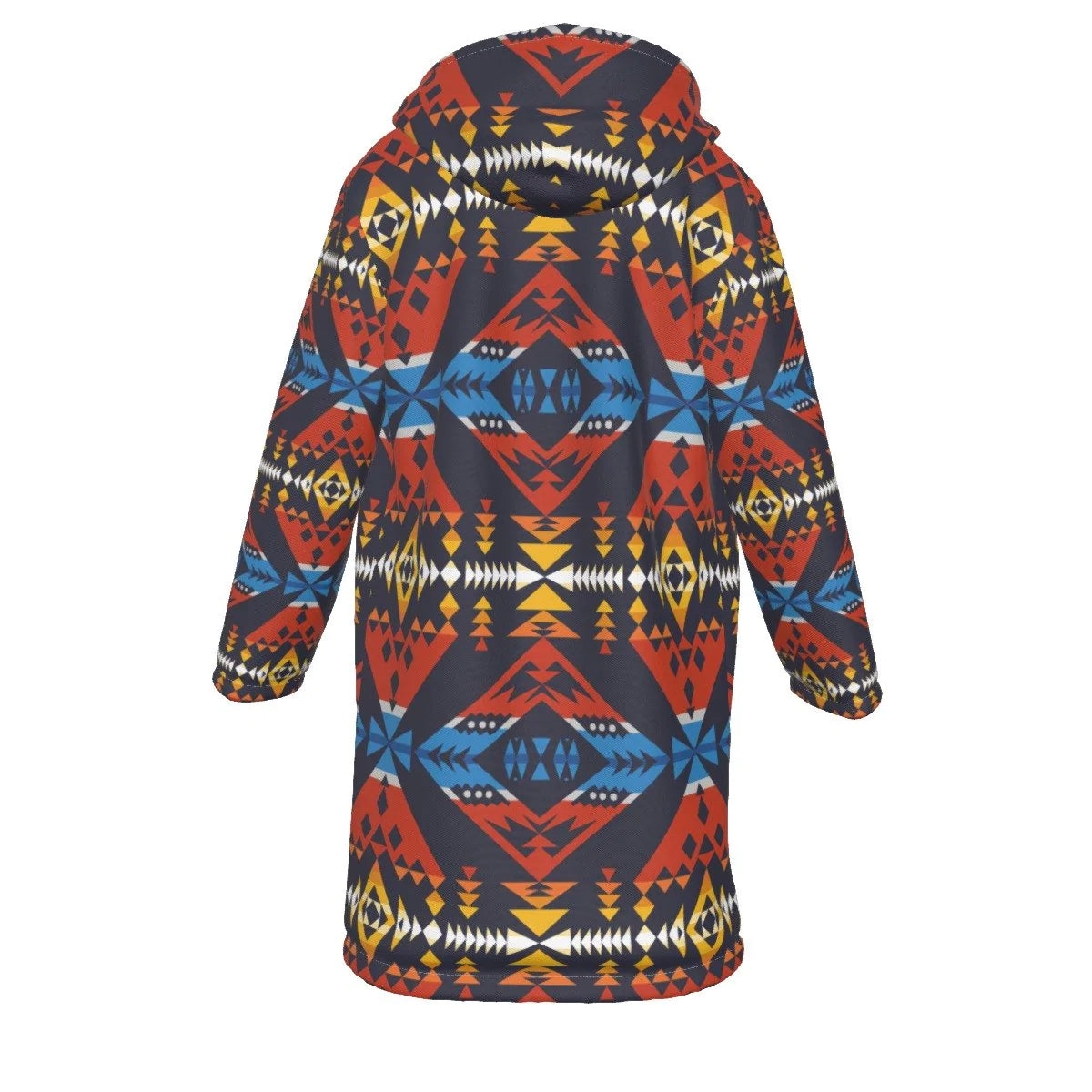 Horn Button Long Fleece Windbreaker Culture Pattern