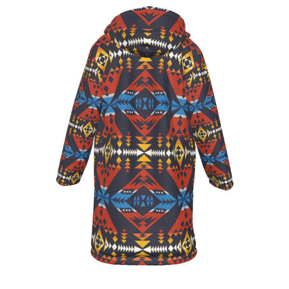 Horn Button Long Fleece Windbreaker Culture Pattern