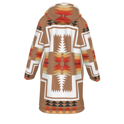 Native American Culture Pattern Horn Button Long Fleece Windbreaker