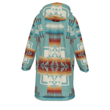 Native American Culture Pattern Horn Button Long Fleece Windbreaker