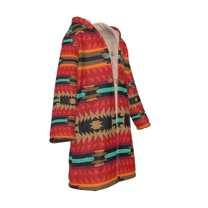 Native American Culture Pattern Horn Button Long Fleece Windbreaker NBD