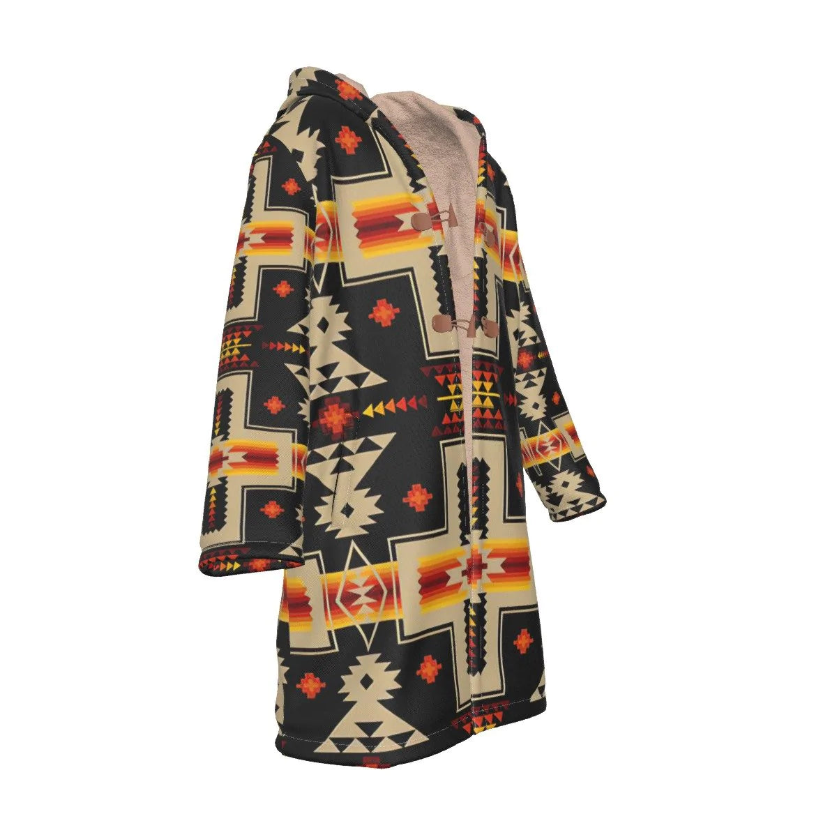 Native American Pattern Horn Button Long Fleece Windbreaker Best Selling NBD