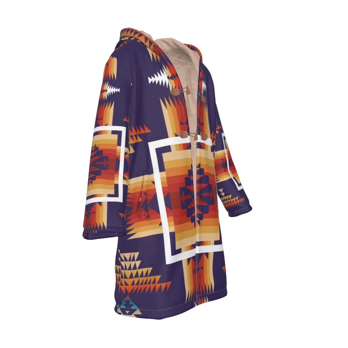 Violet & Orange Pattern Horn Button Long Fleece Windbreaker