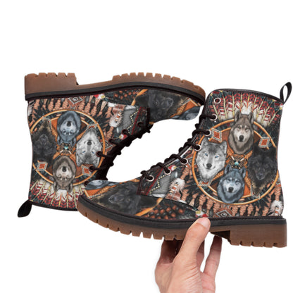 Wolf Pattern Leather Martin Short Boots NBD