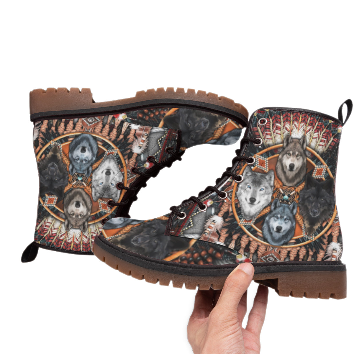 Wolf Pattern Leather Martin Short Boots NBD