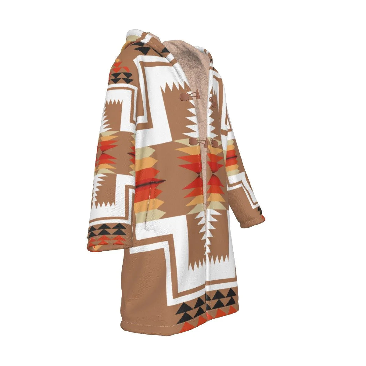 Native American Culture Pattern Horn Button Long Fleece Windbreaker