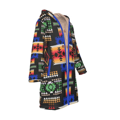 Native American Culture Pattern Horn Button Long Fleece Windbreaker