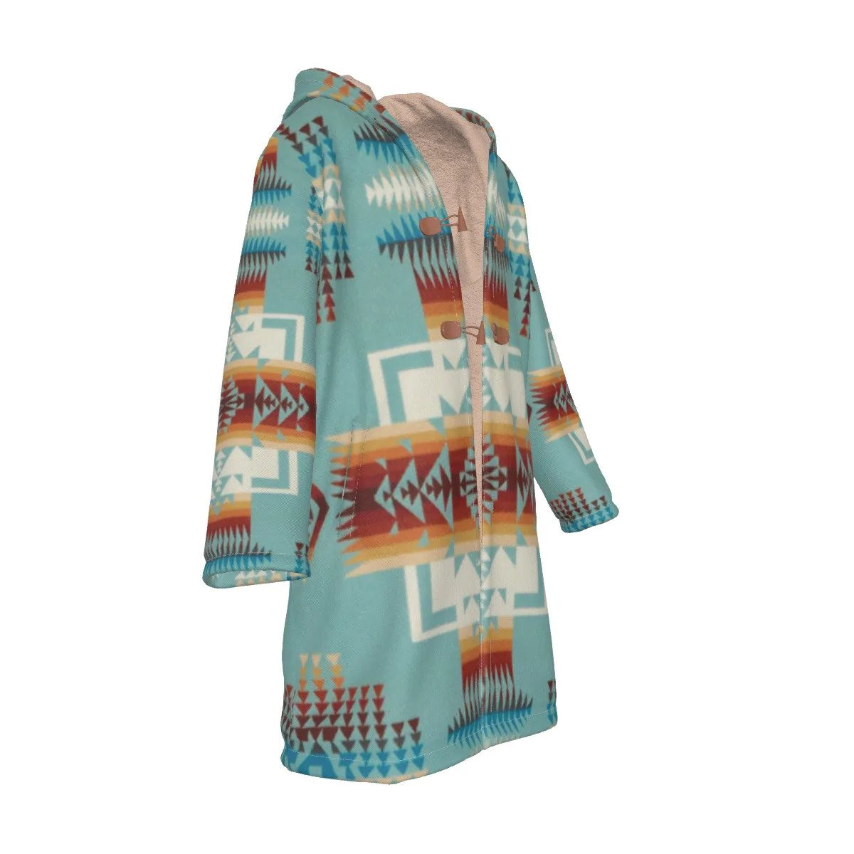 Native American Culture Pattern Horn Button Long Fleece Windbreaker