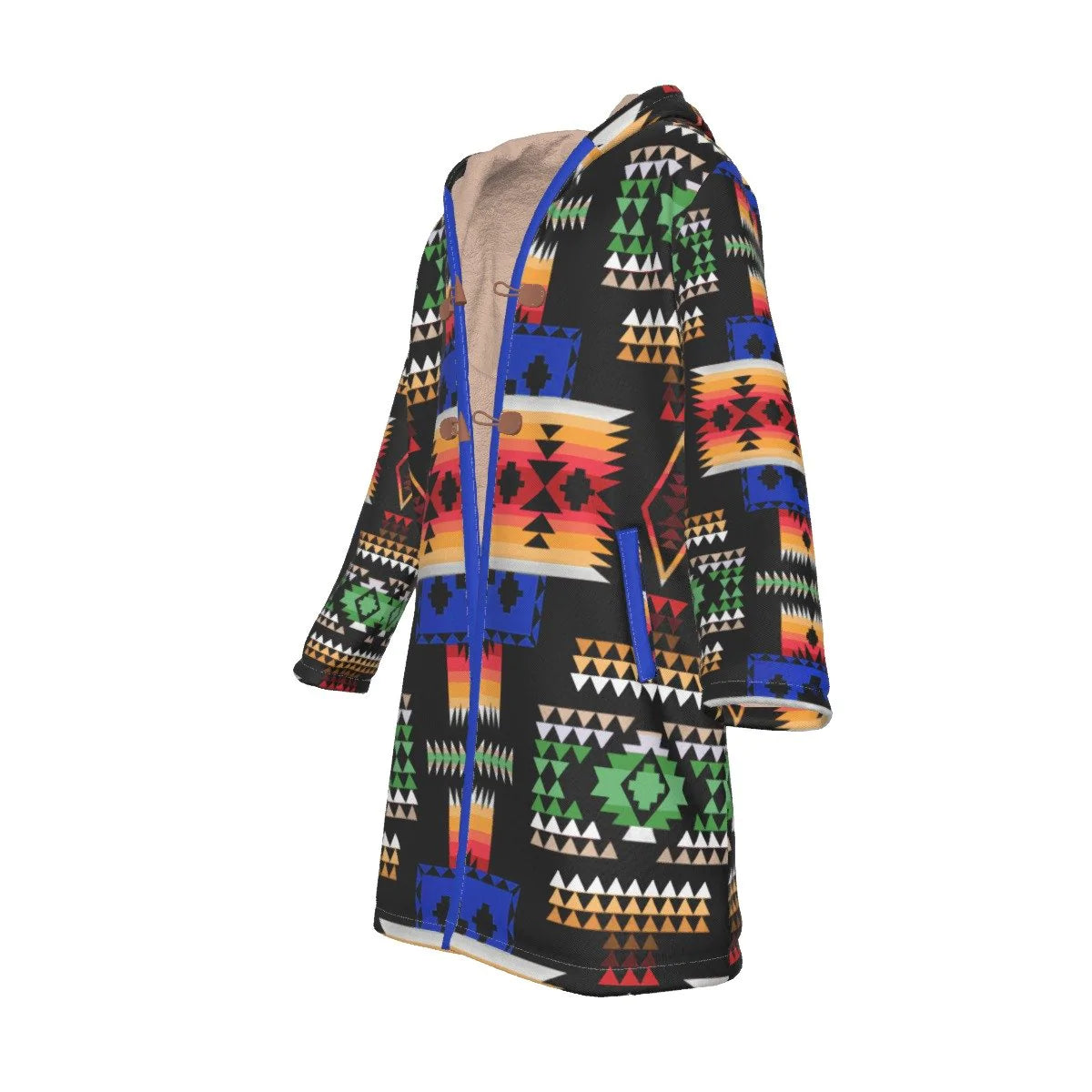 Native American Culture Pattern Horn Button Long Fleece Windbreaker