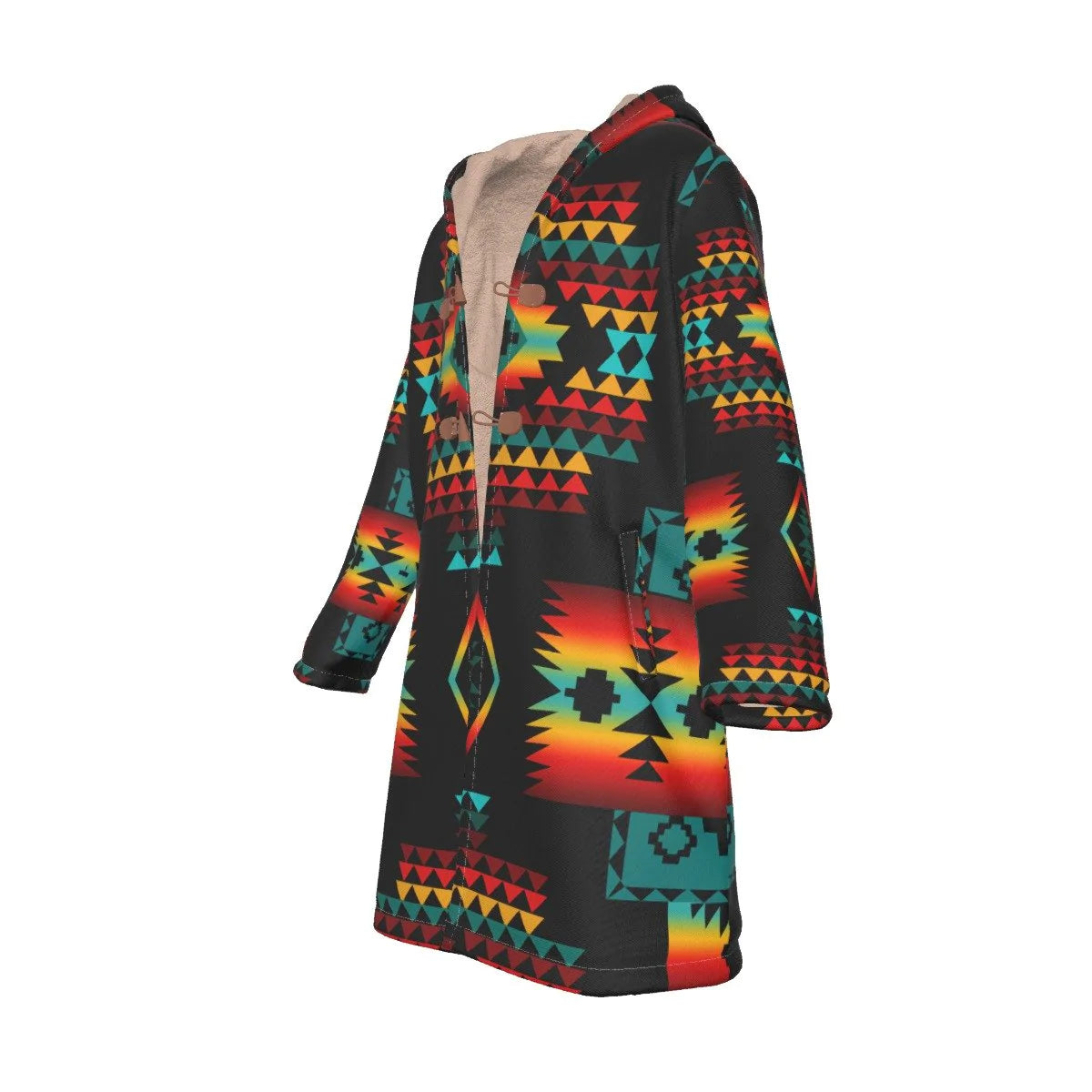 Native American Culture Pattern Horn Button Long Fleece Windbreaker