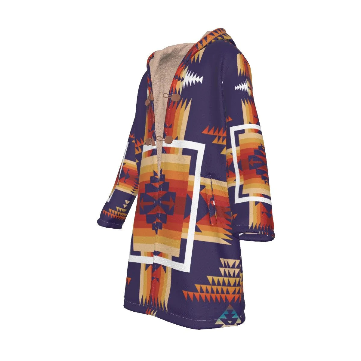 Violet & Orange Pattern Horn Button Long Fleece Windbreaker