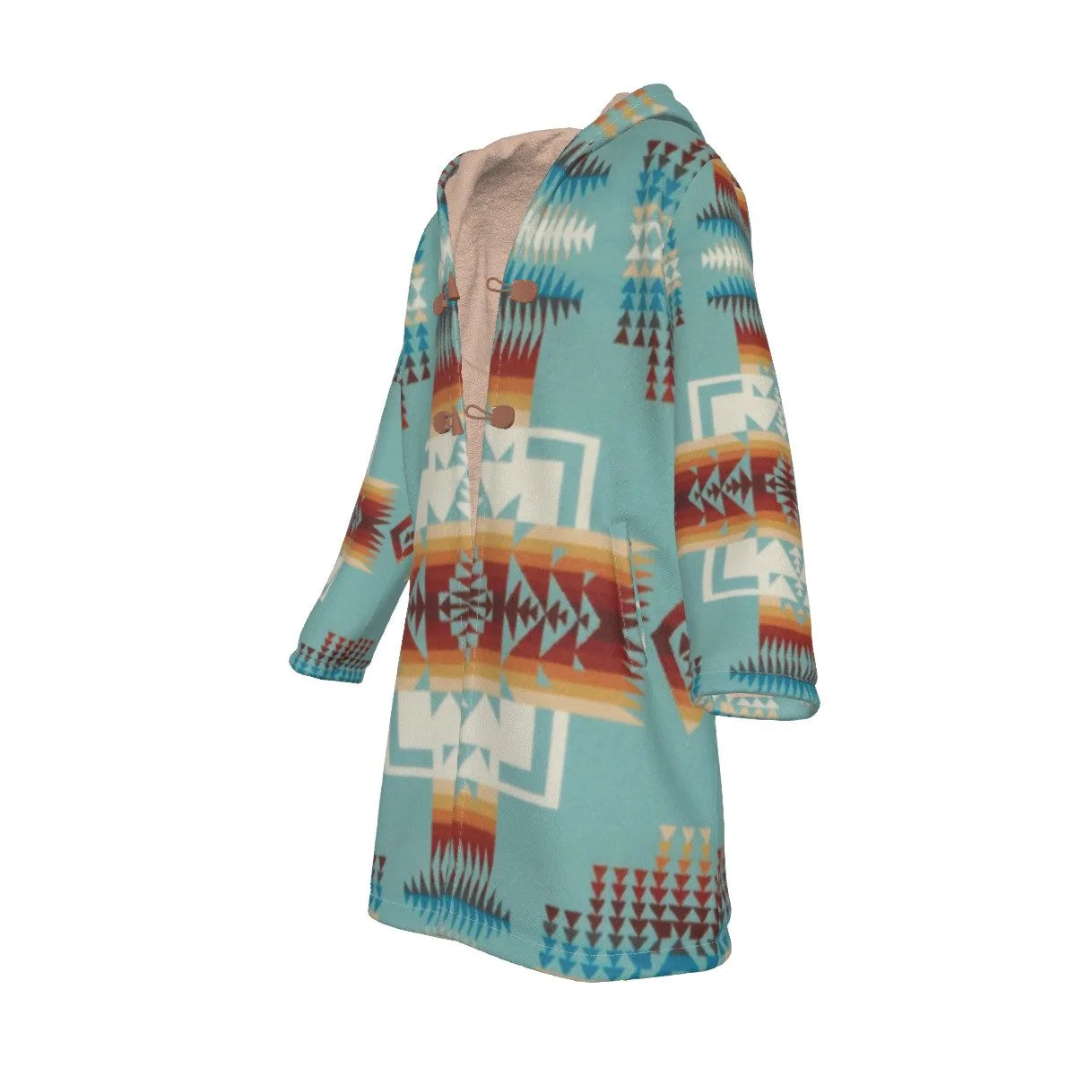 Native American Culture Pattern Horn Button Long Fleece Windbreaker