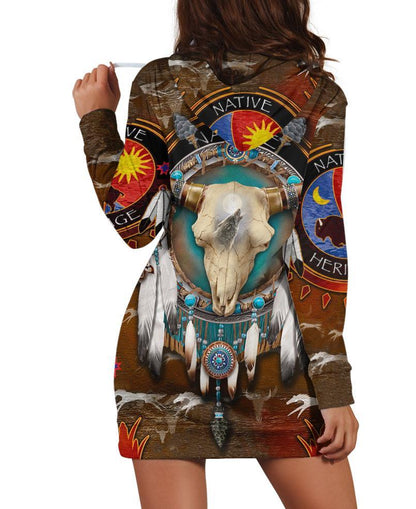 Native Bison Skull Hoodie Dress