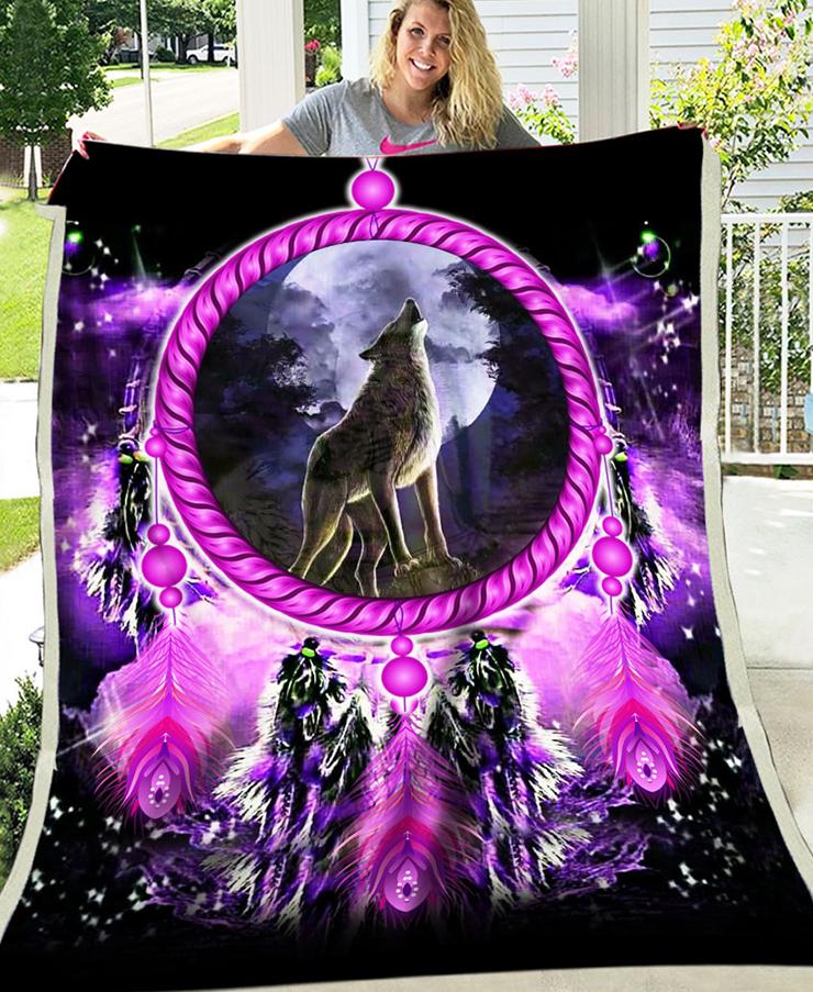 Purple Wolf Dream Fleece Blanket